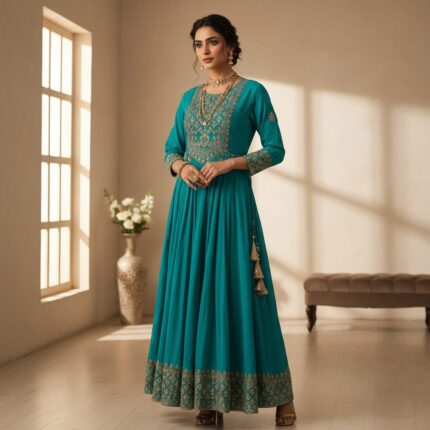 Elegant Teal Colour Anarkali Long Kurti with Heavy Embroidery